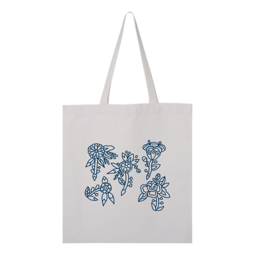 Floral Tote - Navy Font